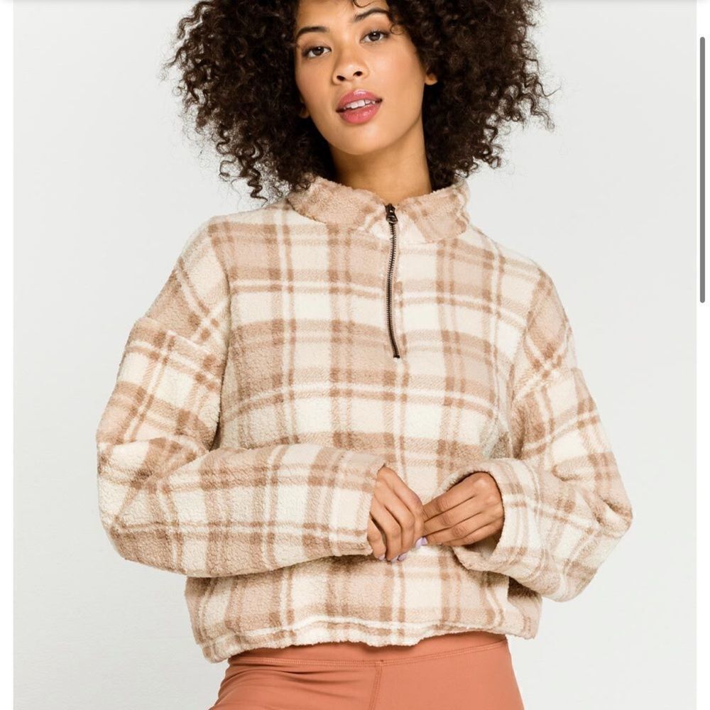 Love Tree Plaid Sherpa‎ Half Zip Pullover M